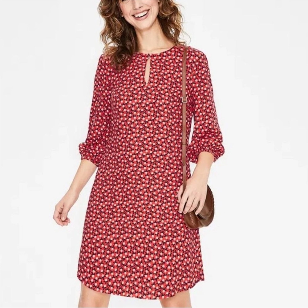 Boden Vanessa Shift Dress-Red Floral-US Size 4R-Mod-3/4 Sleeve-Viscose-Keyhole